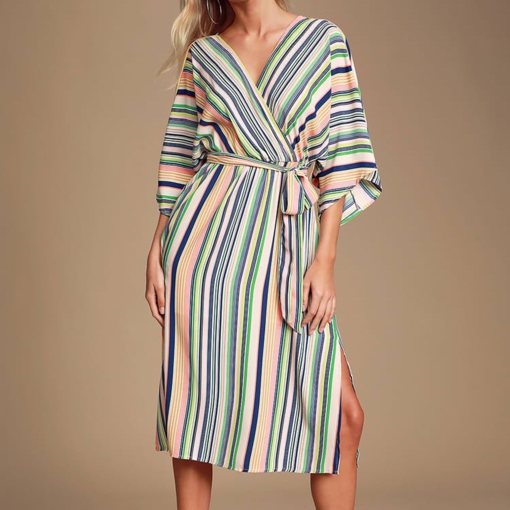 NWT Lulu’s Blush Multi Striped Midi Dress